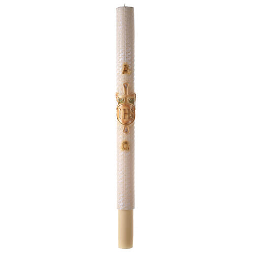 Paschal candle with lace finish, JHS and cross, 120x8 cm 2