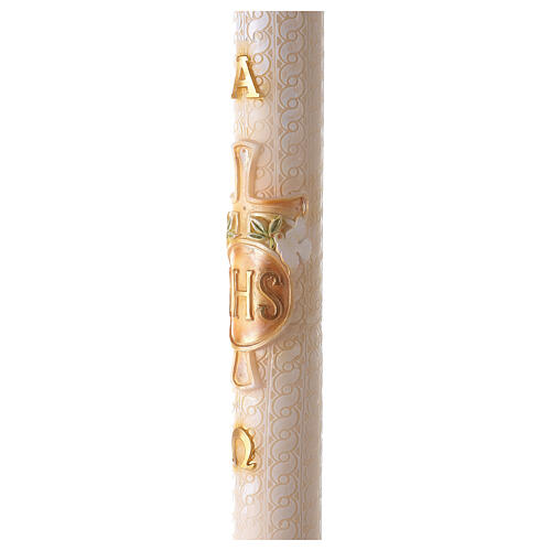 Paschal candle with lace finish, JHS and cross, 120x8 cm 4