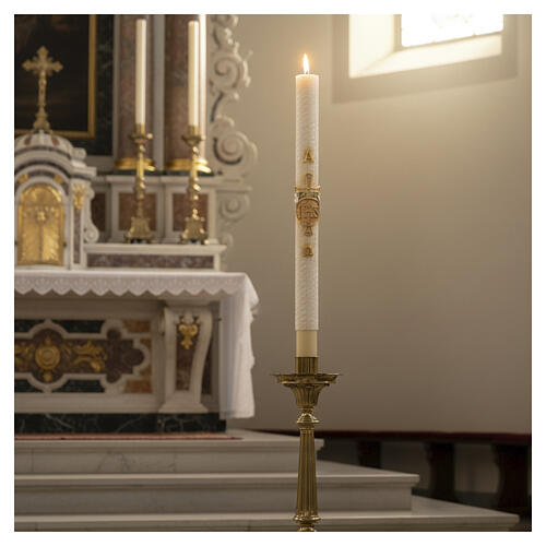 Paschal candle with lace finish, JHS and cross, 120x8 cm 2