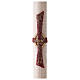 Osterkerze, Alpha und Omega, rotes Kreuz, Lamm, weiß verziert, 120x8 cm s1