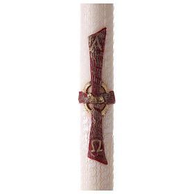 Paschal candle with lace finish, red cross with Lamb, Alpha and Omega, 120x8 cm
