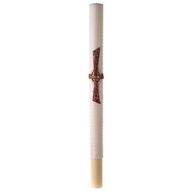 Paschal candle with lace finish, red cross with Lamb, Alpha and Omega, 120x8 cm