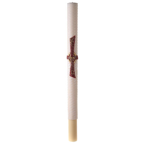 Paschal candle with lace finish, red cross with Lamb, Alpha and Omega, 120x8 cm 2