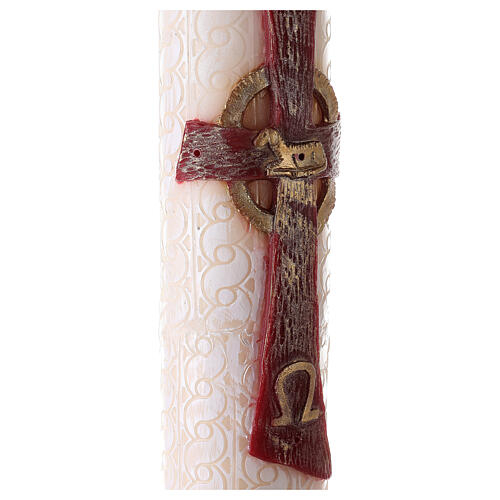 Paschal candle with lace finish, red cross with Lamb, Alpha and Omega, 120x8 cm 3