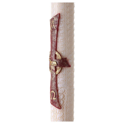 Paschal candle with lace finish, red cross with Lamb, Alpha and Omega, 120x8 cm 4