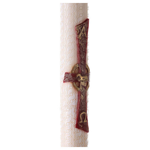 Paschal candle with lace finish, red cross with Lamb, Alpha and Omega, 120x8 cm 7