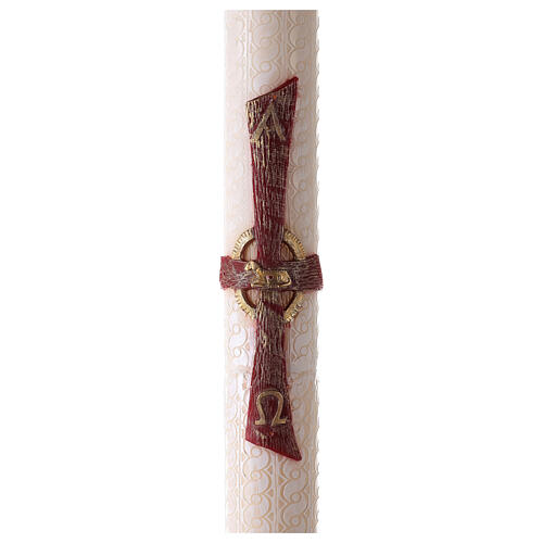 Cero Pasquale Alfa Omega croce rossa Agnello ricamato bianco 120x8 cm 1