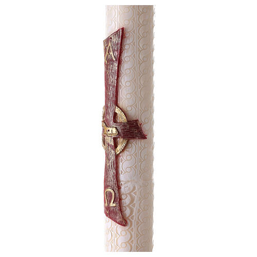 Cero Pasquale Alfa Omega croce rossa Agnello ricamato bianco 120x8 cm 4