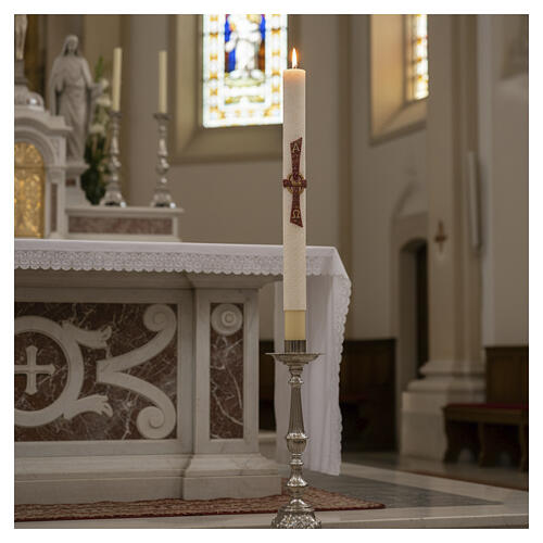 Paschal Candle Alpha Omega red cross Lamb white embroidery 120x8 cm 2