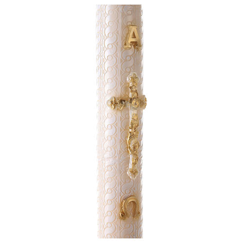 Osterkerze, Alpha und Omega, goldenes Kreuz, weiß verziert, 120x8 cm 5