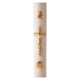 Círio Pascal Alfa e Ómega Cruz dourada e decoração bordado branco 120x8 cm