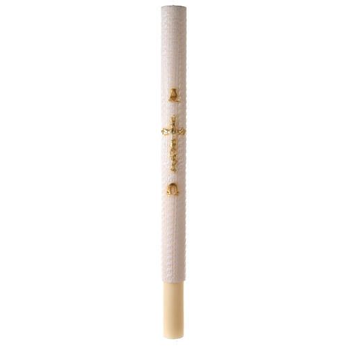 Círio Pascal Alfa e Ómega Cruz dourada e decoração bordado branco 120x8 cm 3