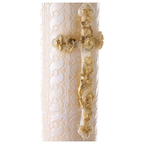 Círio Pascal Alfa e Ómega Cruz dourada e decoração bordado branco 120x8 cm 4