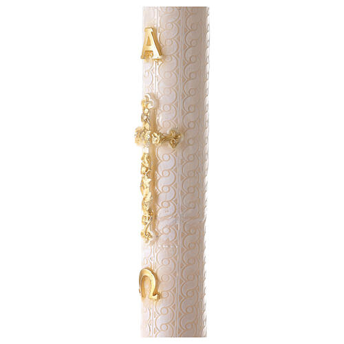 Círio Pascal Alfa e Ómega Cruz dourada e decoração bordado branco 120x8 cm 5