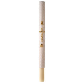 Paschal Candle Alpha Omega golden cross white embroidery pattern 120x8 cm