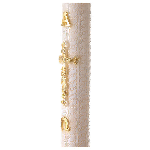 Paschal Candle Alpha Omega golden cross white embroidery pattern 120x8 cm 4