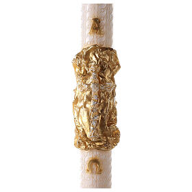 Paschal candle with lace finish, cross on golden cloak, Alpha and Omega, 120x8 cm