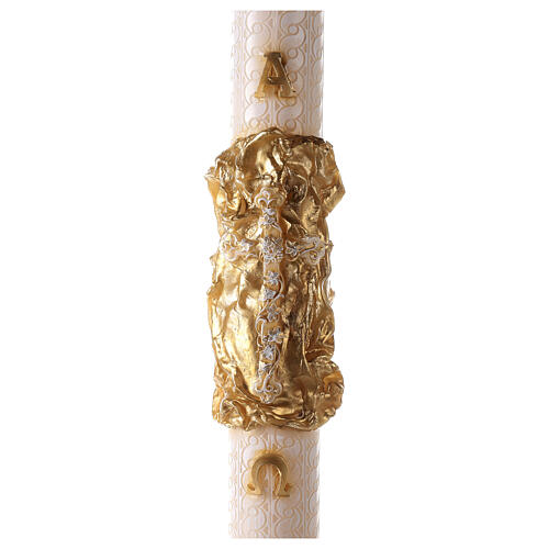 Paschal candle with lace finish, cross on golden cloak, Alpha and Omega, 120x8 cm 1