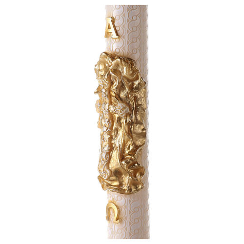Paschal candle with lace finish, cross on golden cloak, Alpha and Omega, 120x8 cm 4