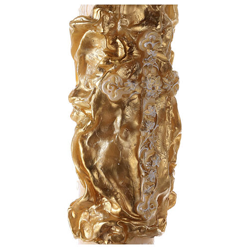 Cierge pascal motif dentelle Alpha et Oméga croix sur manteau doré 120x8 cm 4