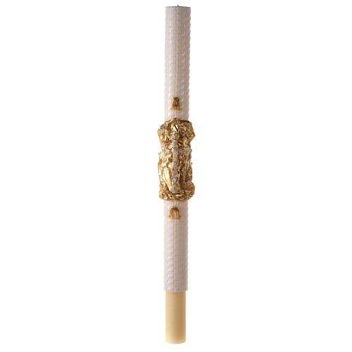 Paschal Candle Alpha Omega golden mantle and white embroidered cross 120x8 cm 2