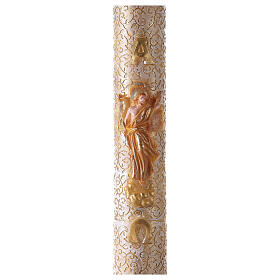 Osterkerze, Auferstandener Jesus, goldenes Kreuz, Blumenmuster, 120x8 cm