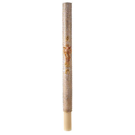 Paschal candle with vegetal carved pattern, golden cross with Risen Jesus, 120x8 cm