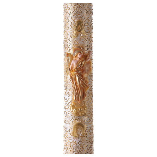 Paschal candle with vegetal carved pattern, golden cross with Risen Jesus, 120x8 cm 1