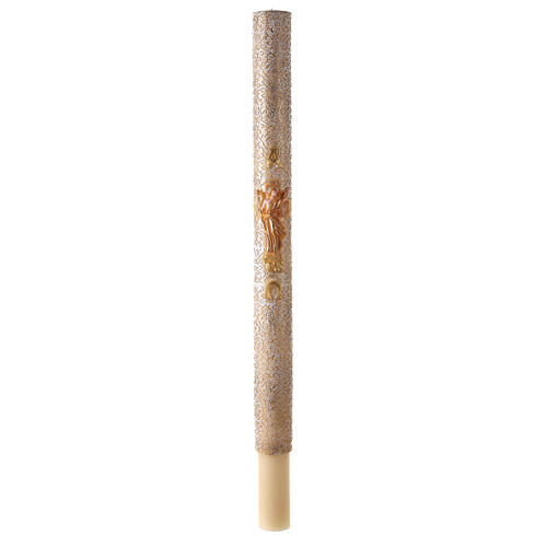 Paschal candle with vegetal carved pattern, golden cross with Risen Jesus, 120x8 cm 2