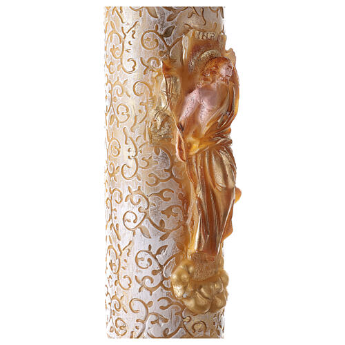Paschal candle with vegetal carved pattern, golden cross with Risen Jesus, 120x8 cm 3