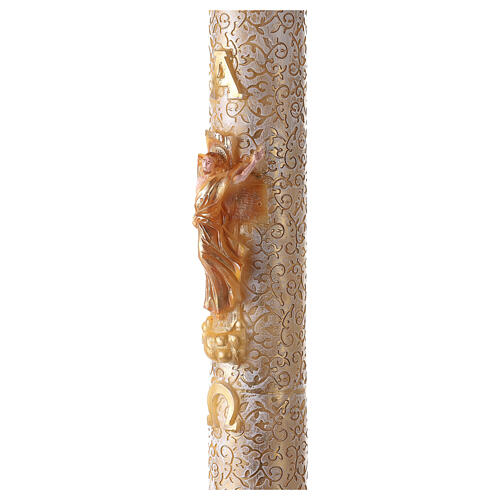Paschal candle with vegetal carved pattern, golden cross with Risen Jesus, 120x8 cm 4