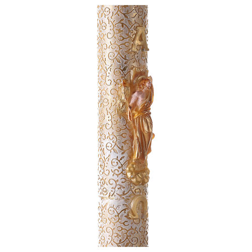 Paschal candle with vegetal carved pattern, golden cross with Risen Jesus, 120x8 cm 5