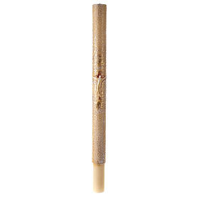 Paschal candle with vegetal carved pattern, modern cross with Alpha and Omega, 120x8 cm