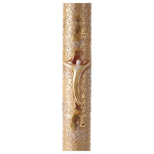 Paschal candle with vegetal carved pattern, modern cross with Alpha and Omega, 120x8 cm 1