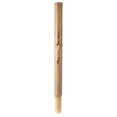 Paschal candle with vegetal carved pattern, modern cross with Alpha and Omega, 120x8 cm 2