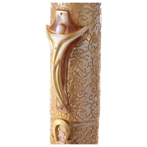 Paschal candle with vegetal carved pattern, modern cross with Alpha and Omega, 120x8 cm 3