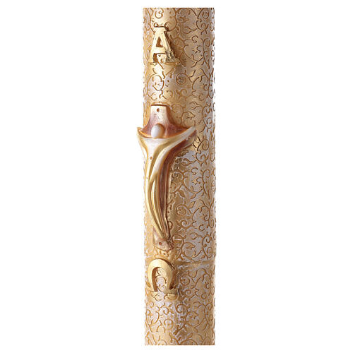 Paschal candle with vegetal carved pattern, modern cross with Alpha and Omega, 120x8 cm 4