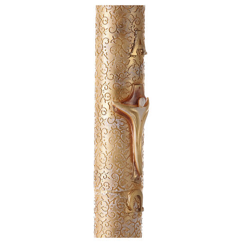 Paschal candle with vegetal carved pattern, modern cross with Alpha and Omega, 120x8 cm 5