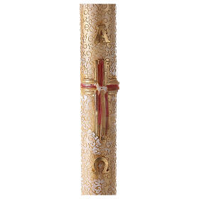 Paschal candle with vegetal carved pattern, cross with lamb, Alpha and Omega, 120x8 cm