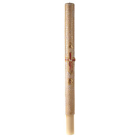 Paschal candle with vegetal carved pattern, cross with lamb, Alpha and Omega, 120x8 cm