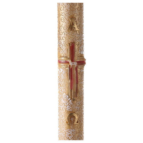 Paschal candle with vegetal carved pattern, cross with lamb, Alpha and Omega, 120x8 cm 1
