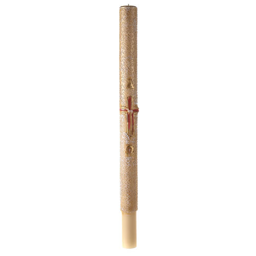 Paschal candle with vegetal carved pattern, cross with lamb, Alpha and Omega, 120x8 cm 2