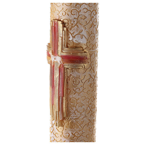 Paschal candle with vegetal carved pattern, cross with lamb, Alpha and Omega, 120x8 cm 3