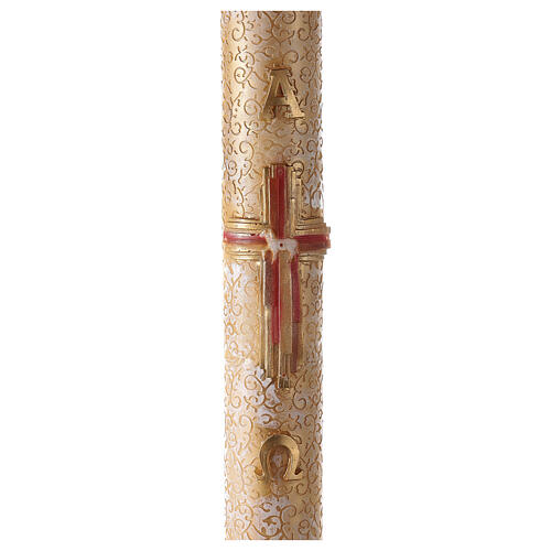 Círio Pascal Alfa e Ómega Cruz e Cordeiro decoração bordado floral 120x8 cm 1