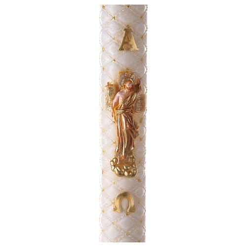 Paschal candle with matelassé finish and embossed Risen Jesus 120x8 cm 1