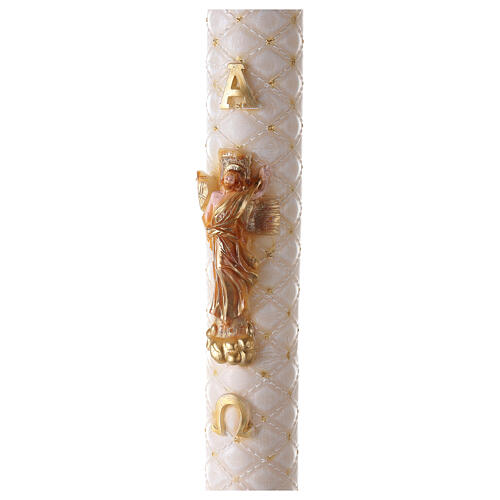 Paschal candle with matelassé finish and embossed Risen Jesus 120x8 cm 4
