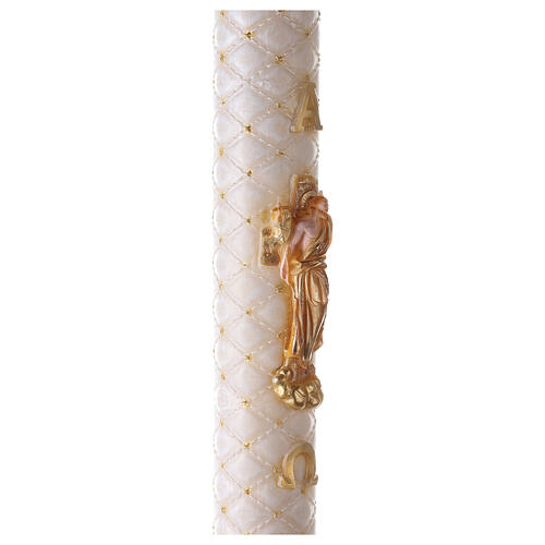 Paschal candle with matelassé finish and embossed Risen Jesus 120x8 cm 5