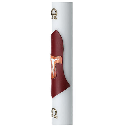 White Paschal candle with wood-finish Tau on purple blackground 3.15x47.25 in 3