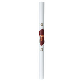 White Tau paschal candle in wood on a purple background 8x120 cm