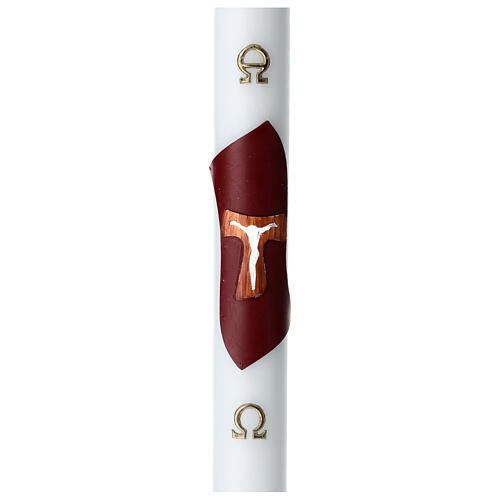 White Tau paschal candle in wood on a purple background 8x120 cm 1